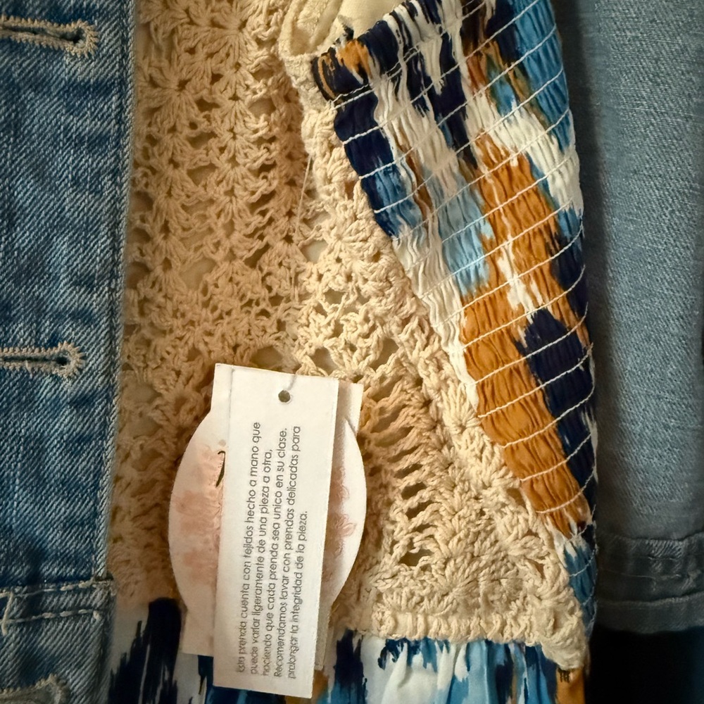 Cream & Blue jumpsuit with Jean Jacket set size Large - Picture 6 of 10